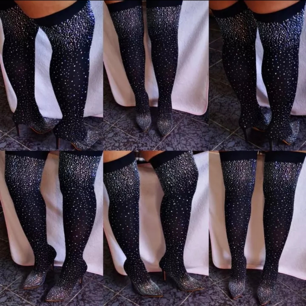 Thigh high sequin boots